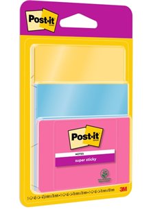 Post-It Super Sticky Pack de 3 Blocs de 45 Notas Adhesivas Reposicionables - Forma - Couleurs assorties