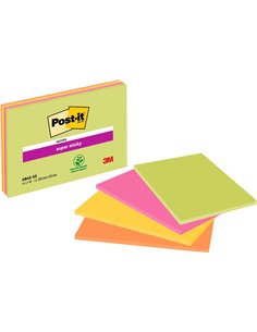 Post-It Super Sticky Pack de 4 Blocs de 45 Notas Adhesivas Reposicionables - Forma Rectangulaire - 152x203mm - Couleurs assortie