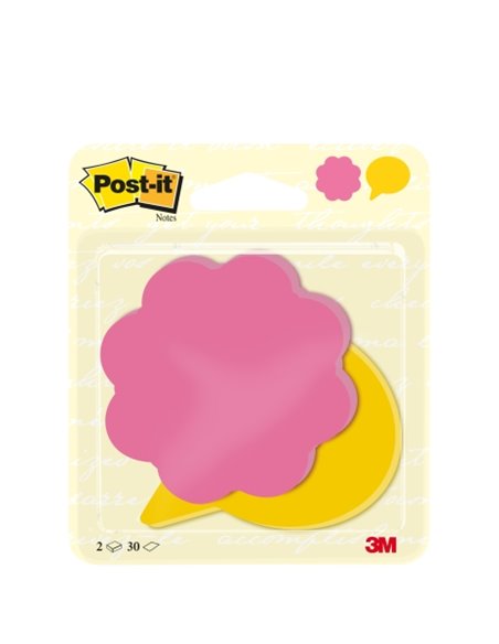 Post-It Pack de 2 Blocs de 30 Notas Forma Troquelada Flor - 72.5x72.5mm - 100% PEFC - Couleurs assorties