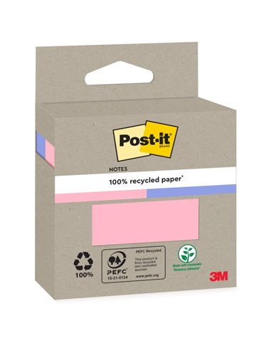 Post-It Pack de 2 Blocs de 100 Notas Adhesivas Recicladas - Forma Cuadrada - Couleurs assorties