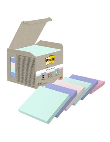 Post-It Pack de 6 Blocs de 100 Notas Adhesivas Recicladas - Forma Cuadrada - 76x76mm - Couleurs assorties
