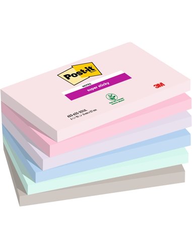 Post-It Super Sticky Pack de 6 Blocs de 90 Notas Adhesivas Reposicionables - Forma Rectangulaire - 127x76mm - Couleurs assorties