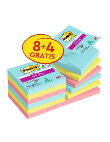 Post-It Super Sticky Pack de 12 Blocs de 90 Z-Notas Adhesivas Reposicionables - Coleccion Cosmic - 76x76 mm - Promocion 8 Blocs 