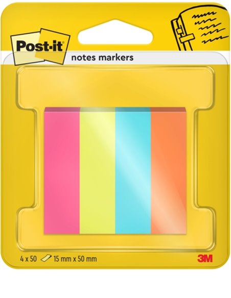 Post-It Pack de 4 Blocs de 50 Marcadores Reposicionables - Forma Rectangulaire - Couleurs assorties