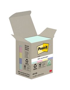 Post-It Pack de 6 Blocs de 100 Notas Adhesivas Recicladas - Forma Rectangulaire - 51x51mm - Couleurs assorties