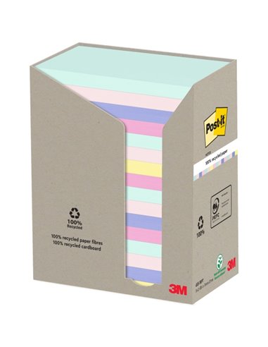 Post-It Pack de 16 Blocs de 100 Notas Adhesivas Recicladas - Forma Rectangulaire - 127x76mm - Couleurs assorties