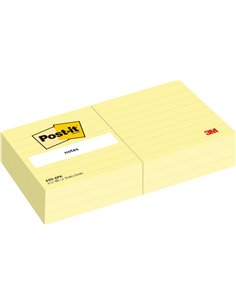 Post-It Pack de 6 Blocs de 100 Notas - Avec Lineas - 76x76mm - 100% PEFC - Couleur Jaune Clair
