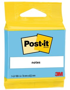 Post-It Bloc de 100 Notas Adhesivas Reposicionables - Forma Rectangulaire - 63.5x76mm - Couleur Bleu