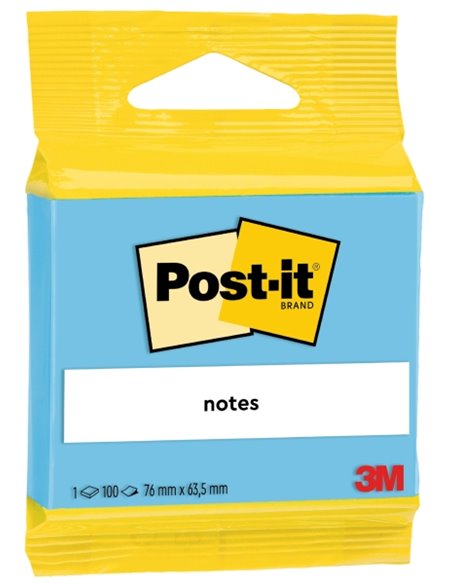 Post-It Bloc de 100 Notas Adhesivas Reposicionables - Forma Rectangulaire - 63.5x76mm - Couleur Bleu