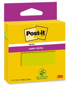 Post-It Super Sticky Pack de Feuilles/Bloc, 1 Bloc de 90 Notas Adhesivas Reposicionables - 76x76mm - Couleur Vert