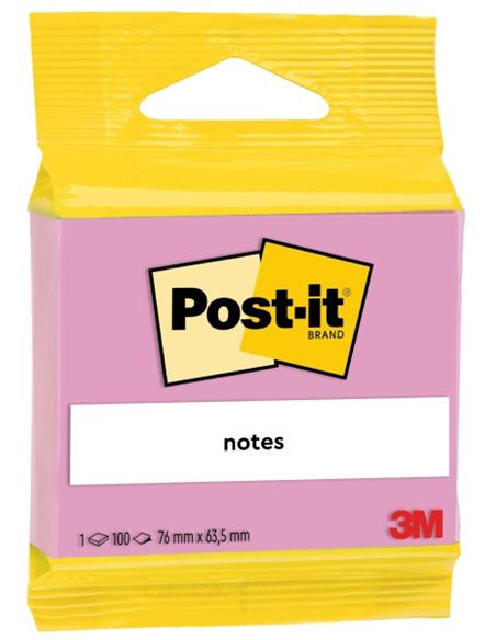 Post-It Bloc de 100 Notas Adhesivas Reposicionables - Forma Rectangulaire - 63.5x76mm - Couleur Rose