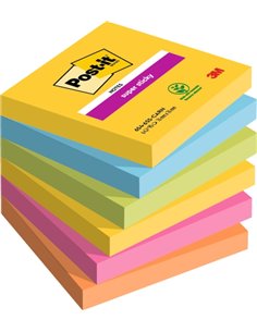 Post-It Super Sticky Pack de 6 Blocs de 90 Notas Adhesivas Reposicionables - Forma Cuadrada - 76x76mm - Couleurs assorties