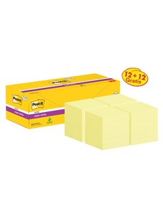 Post-It Super Sticky Pack de 24 Blocs de 90 Notas Adhesivas Reposicionables - 76x76mm - Promocion 12 Blocs + 12 Gratis - Couleur