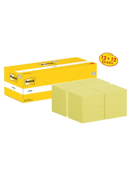 Post-It Pack de 24 Blocs de 100 Notas Adhesivas Reposicionables - Forma Cuadrada - 76x76mm - Couleur Jaune Clair