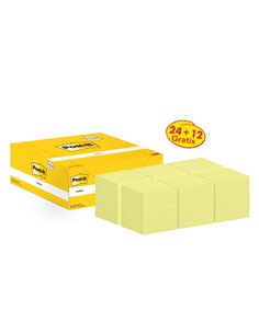 Post-It Pack de 36 Blocs de 100 Notas Adhesivas Reposicionables - Forma Cuadrada - 76x76mm - Couleur Jaune Clair