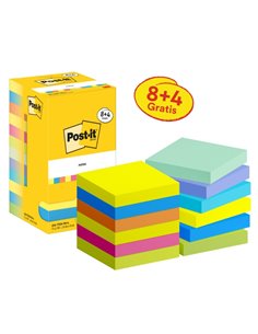 Post-It Pack de 12 Blocs de 90 Notas Adhesivas Reposicionables - Forma Cuadrada - 76x76mm - Couleurs assorties