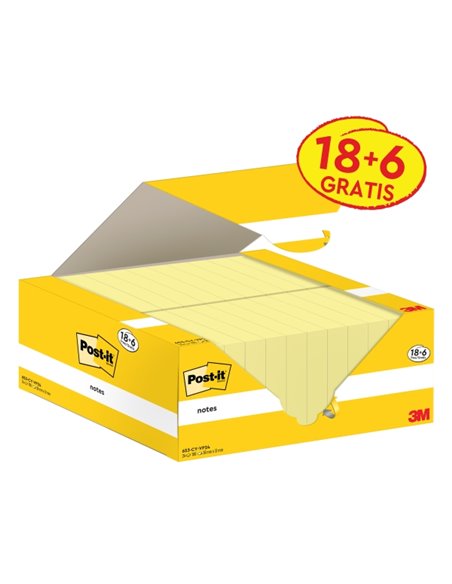Post-It Pack de 24 Blocs de 100 - Forma Rectangulaire - 38x51mm - Couleur Jaune Clair