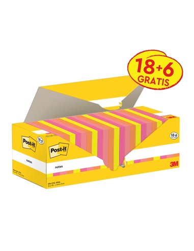 Post-It Pack de 24 Blocs de 100 - Forma Cuadrada - 76x76mm - Couleurs assorties