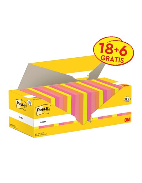 Post-It Pack de 24 Blocs de 100 - Forma Cuadrada - 76x76mm - Couleurs assorties
