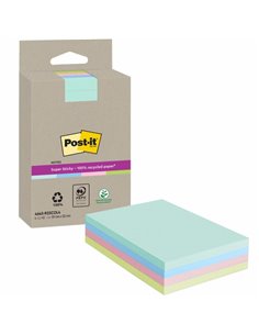 Post-It Super Sticky Super Sticky Pack de 4 Blocs de 45 Notas Adhesivas Recicladas - Forma Rectangulaire - 102x152mm - Couleurs 