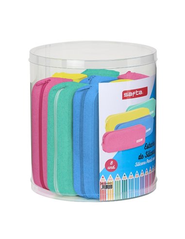 Safta Conjunto 8 Estuches - Silicona Avec Purpurina - Cuadrados - 27x23cm - Couleurs assorties
