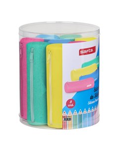 Safta Conjunto 8 Estuches - Silicona Avec Purpurina - Redondos - 19.5x23x19.5cm - Couleurs assorties
