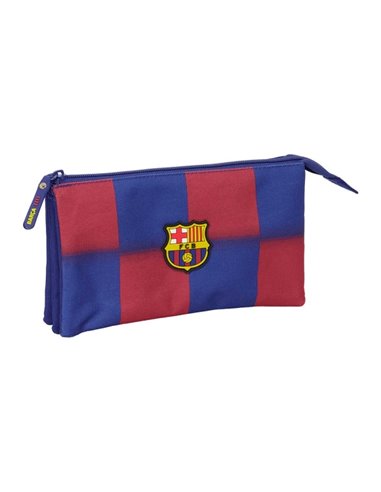 Safta F.C.Barcelona Étui Trousse de 0.6L - 3 Compartiments - Fermeture zippée Central - 22x12x3cm - Couleur Rouge et Bleu
