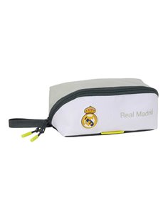 Safta Real Madrid Étui Trousse de 2.2L - Anse de Mano - Fermeture éclair Diagonal - 20x8x8cm - Couleur Blanc et Noir
