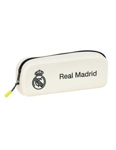 Safta Real Madrid Étui Trousse de 0.6L - 1 Compartimento - Silicona - Fermeture zippée - 18.5x7.5x5.5cm - Couleur Blanc