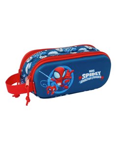 Safta Spidey Étui Trousse 3D - 2 Compartiments - Anse de Mano - 21x8x6cm - Couleur Rouge et Bleu