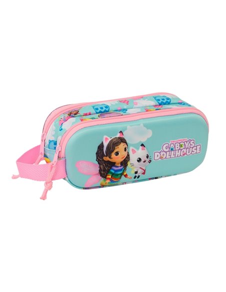 Safta Gabby'S Dollhouse Étui Trousse 3D - 2 Compartiments - Anse de Mano - 21x8x6cm - Couleur Bleu Clair