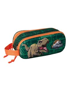 Safta Jurassic World Étui Trousse 3D de 1L - 2 Compartiments - Fermeture zippée - Anse de Mano - 21x8x6cm - Couleur Vert Foncé