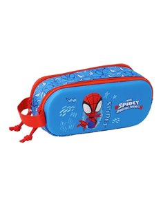 Safta Spidey Étui Trousse 3D de 1L - 2 Compartiments - Fermeture zippée - Anse de Mano - 21x8x6cm - Couleur Rouge et Bleu