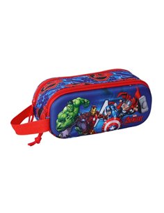 Safta Avengers Étui Trousse 3D de 1L - 2 Compartiments - Fermeture zippée - Anse de Mano - 21x8x6cm - Couleur Rouge et Bleu