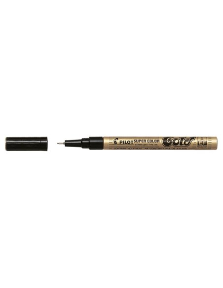 Pilot Super Couleur Feutre Permanent Fino - Pointe de 1mm de Poliacetal - Encre muy Densa et Opaca - Corps Metalico - Couleur Or