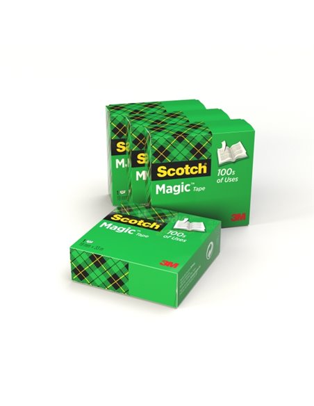 Scotch Magic Pack de 4 Cintas Adhesivas Invisible - 19mm x 33m - Couleur Transparent