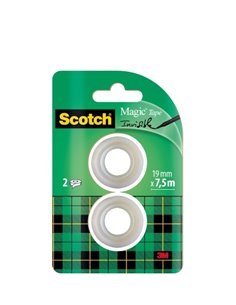 Scotch Magic Pack de 2 Cintas Adhesivas Invisible - Recambio - 19mm x 7.5m - Couleur Transparent