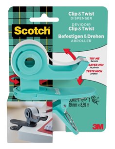 Scotch Dispensador de Ruban Adhesiva - Pour Cintas de Jusqu'à 19mm x 8.89m - Comprend Ruban Adhesiva - Couleur Turquoise