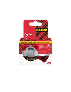 Scotch Crystal Pack de 3 Cintas Adhesivas - 19mm x 7.5m - Comprend Dispensador - Couleur Transparent