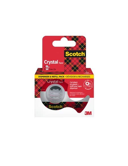 Scotch Crystal Pack de 3 Cintas Adhesivas - 19mm x 7.5m - Comprend Dispensador - Couleur Transparent