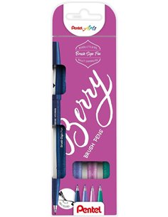 Pentel Brush Sing Pen Berry Pack de 4 Feutres Avec Pointe de Pincel - Lineas Finas ou Gruesas dependiendo de la Presion - Fabric