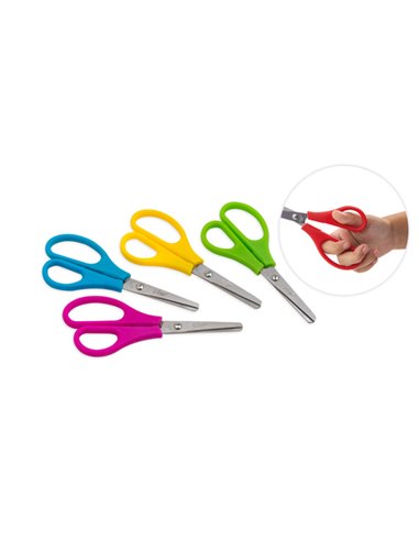 Faibo Ciseaux Escolares Confort 13.5cm - Pointe Ronde - Acier Inoxydable - Empuñadura de Plastico - Couleurs assorties