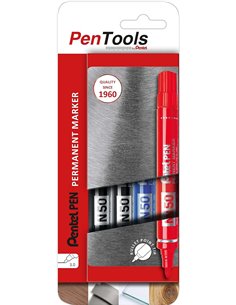 Pentel PenTools Pack de 4 Feutres Permanentes Industriales Pentel Pen N50 - Pointe Conica Résistant et Durable - Trait 2mm - Rés