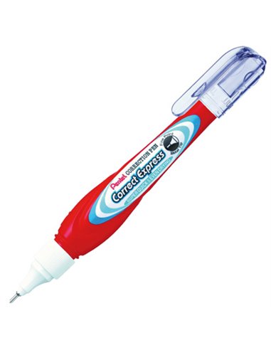 Pentel Correct Express Stylo à bille Correcteur 7ml - Séchage Super Rapide - Pointe Metalica - Corps Couleur Rouge