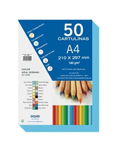 Dohe Pack de 50 Cartulinas A4 de 180gr - Avec PH Neutro - Libres de Cloro Elemental - Couleur Bleu Oceano