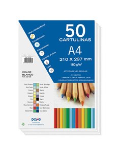 Dohe Pack de 50 Cartulinas de 180 g/m2 - Taille A4 - PH Neutro - Libres de Cloro Elemental - Couleur Blanc