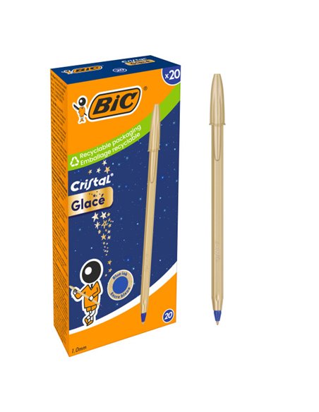 Bic Cristal Glace Stylo à bille de Bola - Corps Opaco en Couleur Oro Mate - Pointe Ronde de 1mm - Trait 0.4mm - Encre Avec Base 