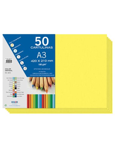 Dohe Cartulinas A3 - 50 Feuilles - Gramaje de 180g - Idéal Pour Manualidades et Proyectos Escolares