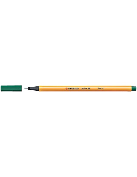Stabilo Point 88 Feutre de Pointe Fina de Fibre - Trait de 0.4 mm - Encre Avec Base de Eau - Couleur Vert Pino