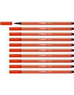 Stabilo Pen 68 Feutre de Pointe de Fibre - Trait de 1mm aprox. - Encre Avec Base de Eau - Couleur Rouge
